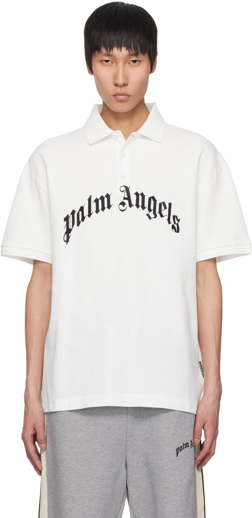 Polotröja Palm Angels Palm Angels Curved Logo Polo Vit | PMGB012S25FAB0030310