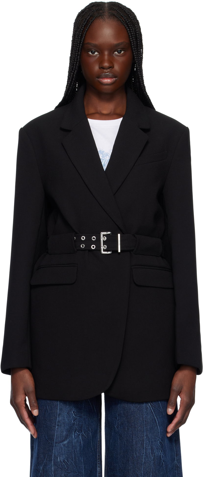 Jacka GANNI GANNI Bonded Crepe Blazer with Belt Svart | W0241
