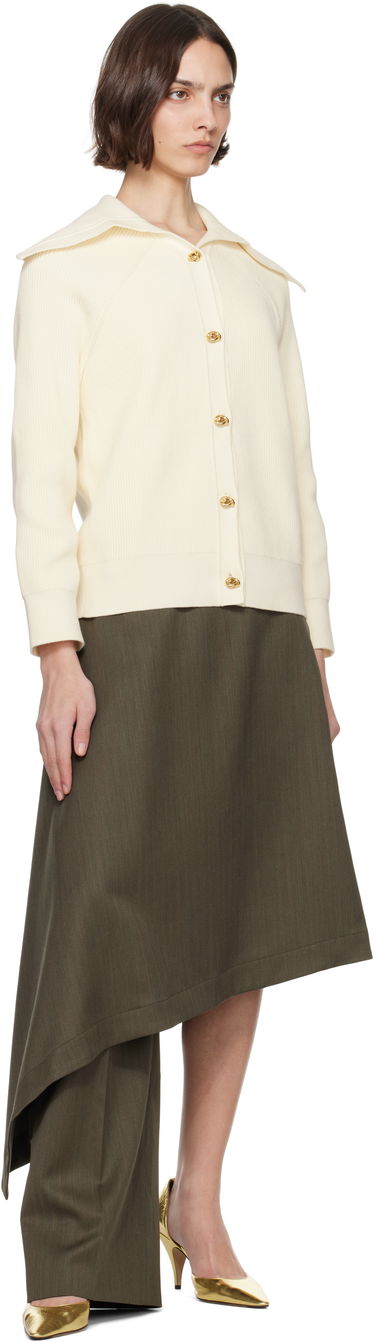 Sweater Bottega Veneta Bottega Veneta Rib Knit Cotton Cardigan Vit | 829580 V59X0, 3