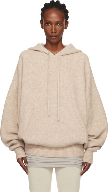 Sweatshirt Rick Owens Concordians Hun Oversized Knitted Hoodie with Kangaroo Pocket Beige | RO02E4660 KWP, 0