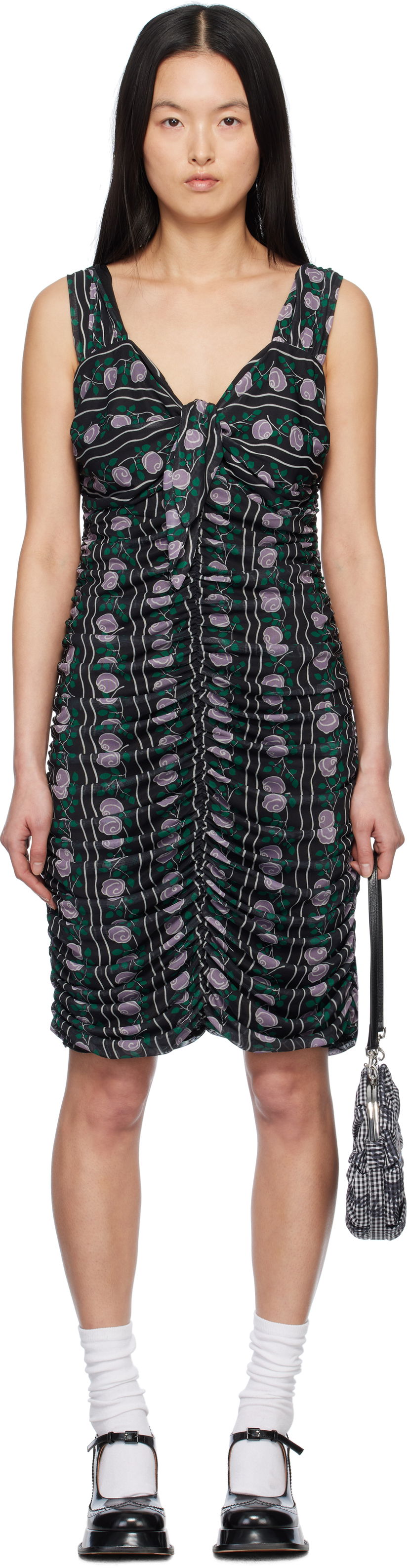 Klä Anna Sui Anna Sui Rosetti Mesh Ruched Tie Midi Dress Svart | 1125G70