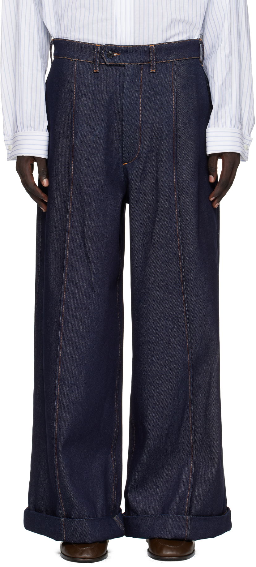 Jeans HED MAYNER Hed Mayner Wide-Leg Cuffed Front Seam Jeans Mörkblå | HMMB67035B-HB191