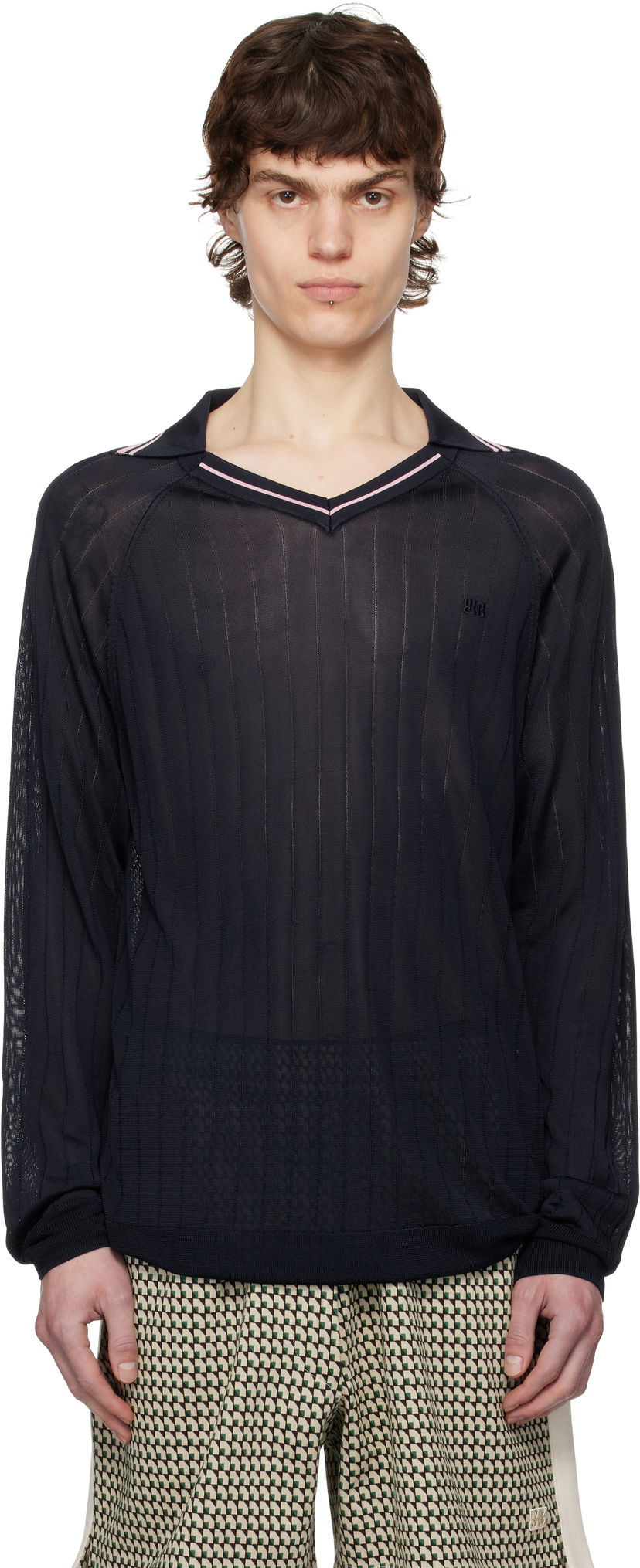 Sweater Wales Bonner Wales Bonner Roots Knit Polo Mörkblå | MS25KN33-KN08-599 BRIGHT RAYON