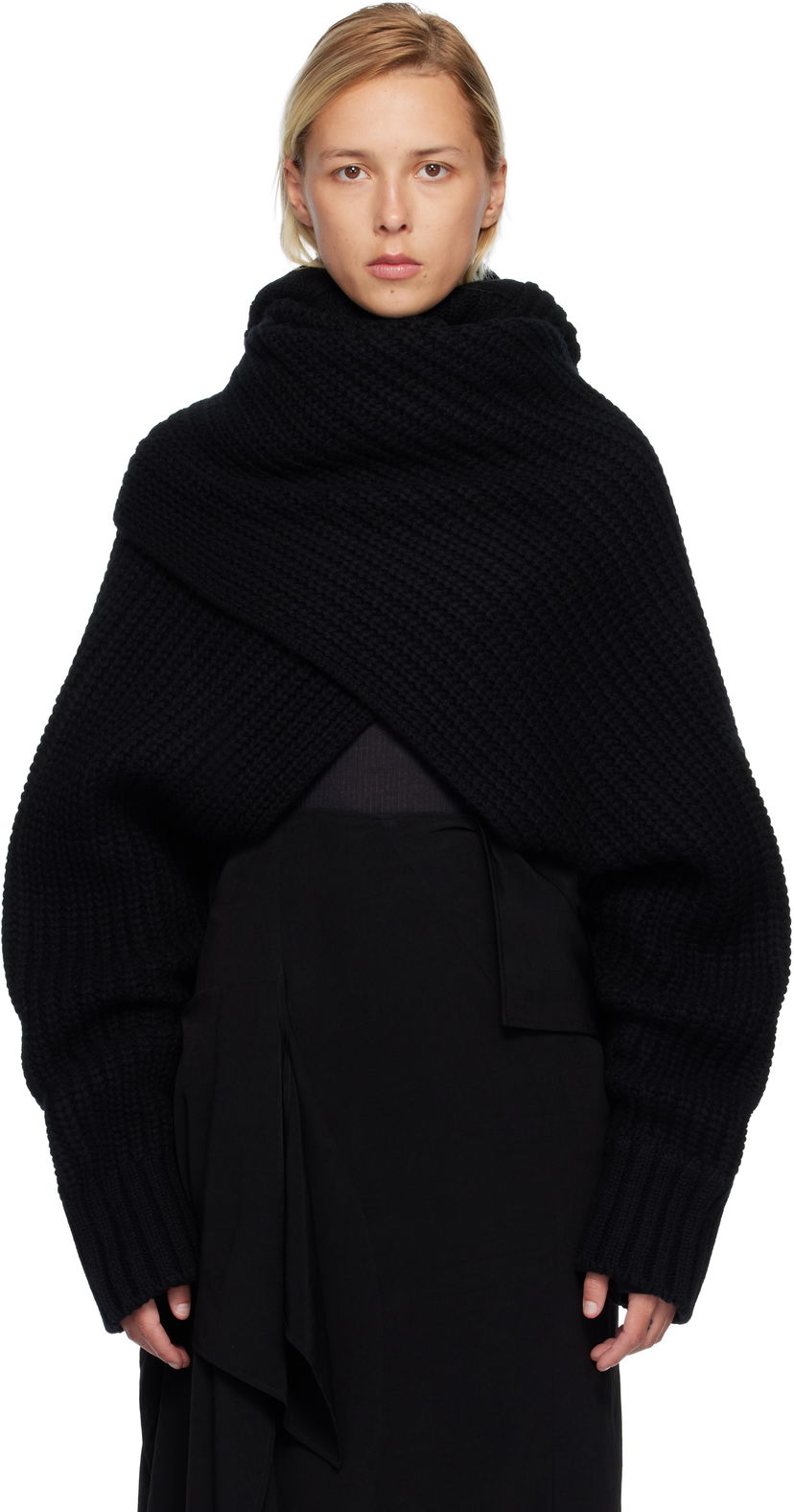Sweater sacai Oversized Wool Knit Crossover Turtleneck Svart | 25-08201