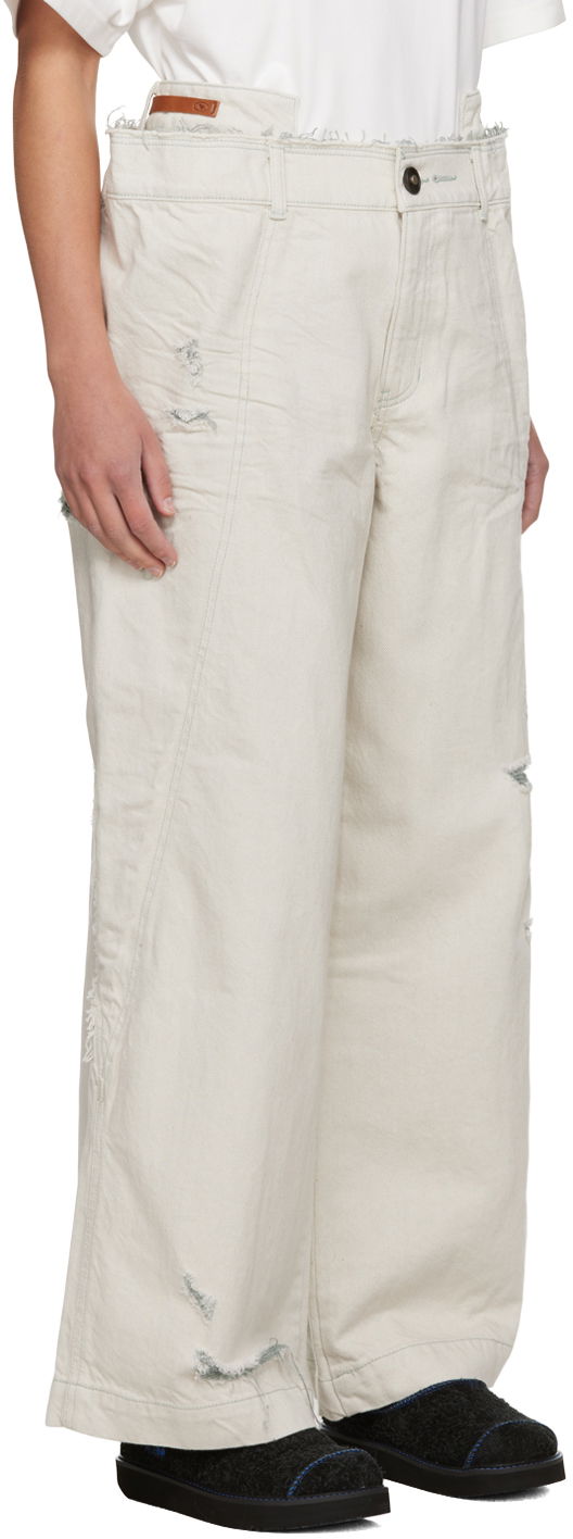 Cargo byxor ADER ERROR Distressed Wide Leg Jeans Beige | BMADFWBT0110WH, 1