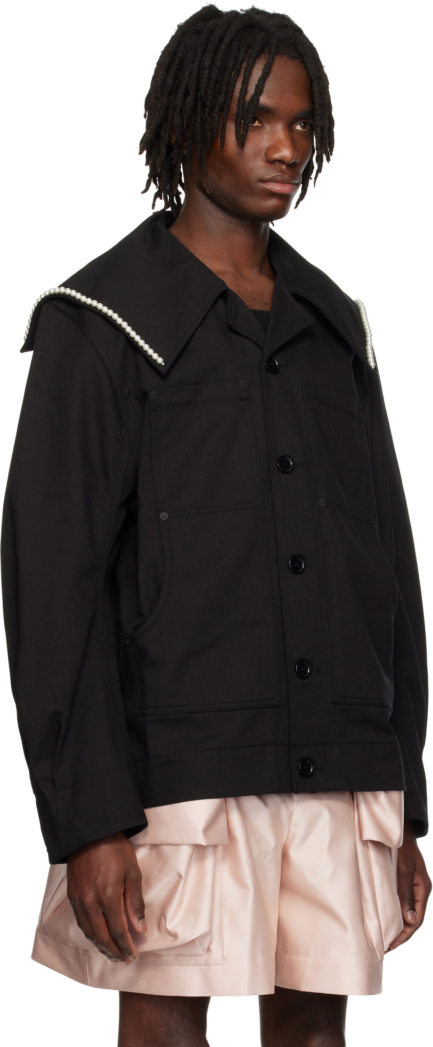 Jacka Simone Rocha Simone Rocha Beaded Sailor Collar Workwear Jacket Svart | 6120B 1074, 1