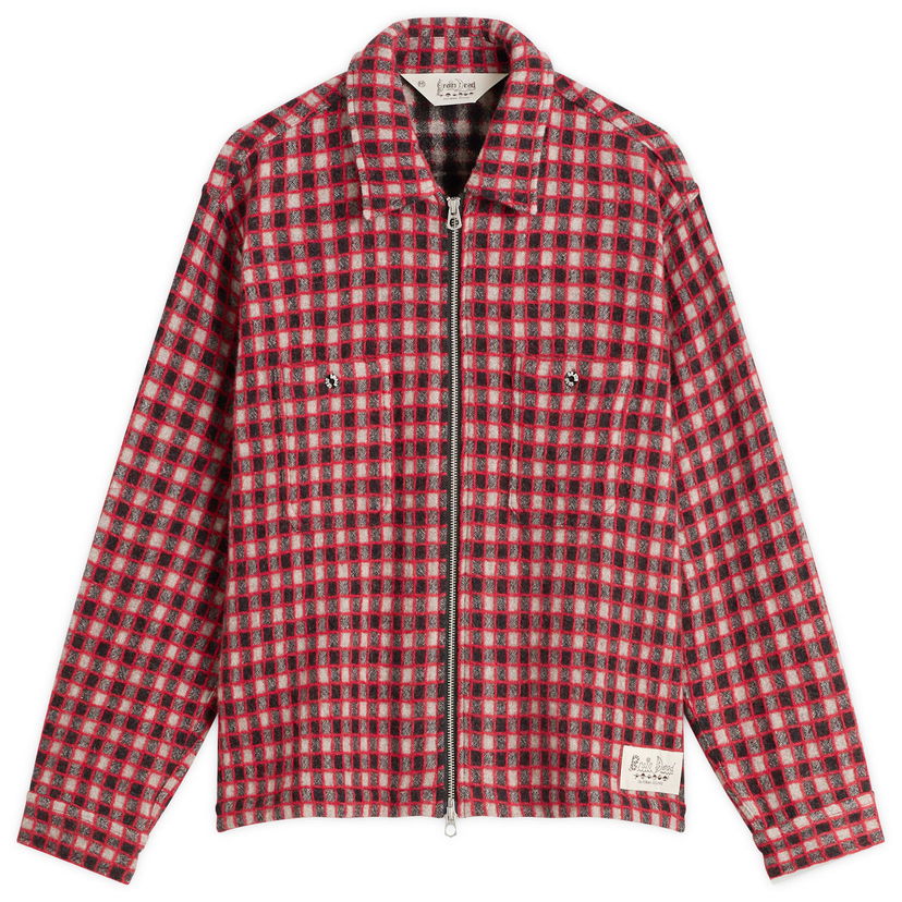 Skjorta Brain Dead Brain Dead Check Mate Flannel Zip Shirt, Size Large Röd | BDF25T160047-BML