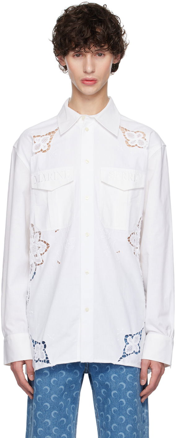 Skjorta Marine Serre Upcycled Twin Pocket Shirt With Lace Vit | USI022A UWOV0045, 0