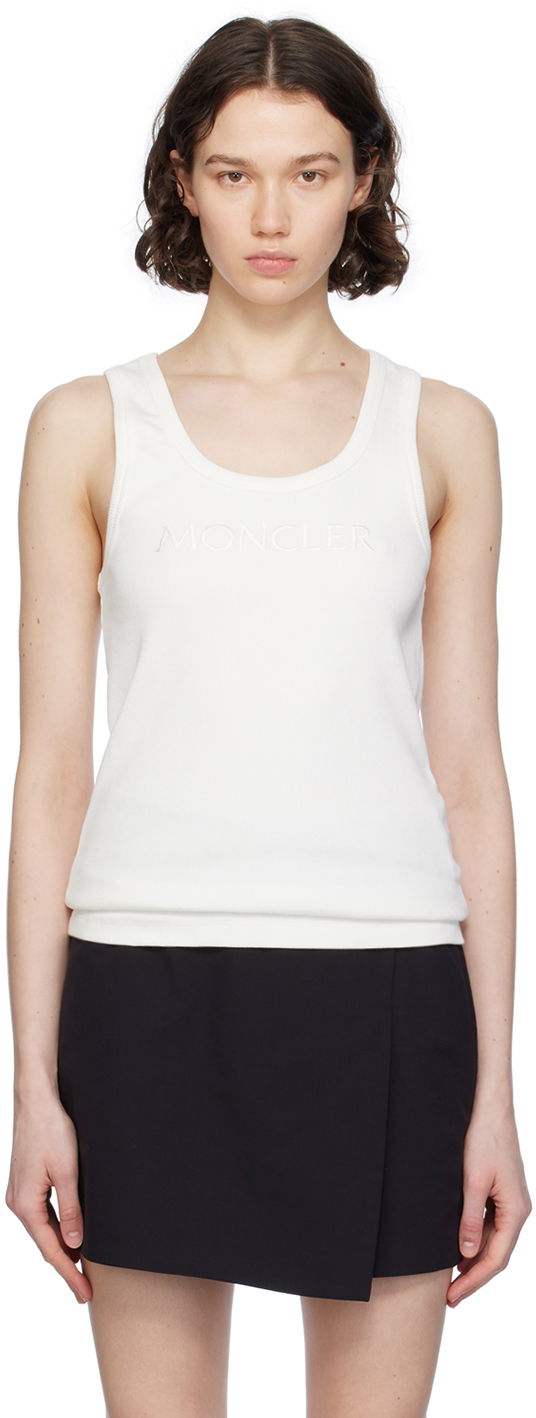 Linne Moncler White Embroidered Tank Top Vit | J10938P0000689AK6