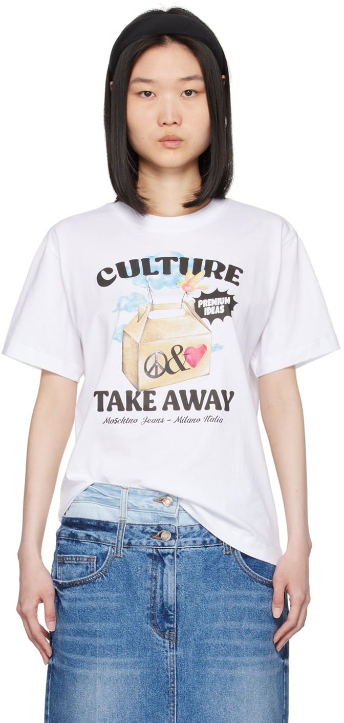 T-shirt Moschino Moschino Jeans 'Culture Take Away' Graphic T-Shirt Vit | 242K10708
