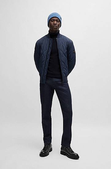 Sweater BOSS Regular-Fit Cotton-Cashmere Rollneck Sweater Mörkblå | 50527573, 1