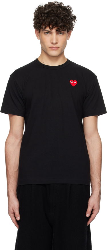 T-shirt Comme des Garçons Black T-Shirt with Red Heart Patch Svart | AX-T108-051, 0