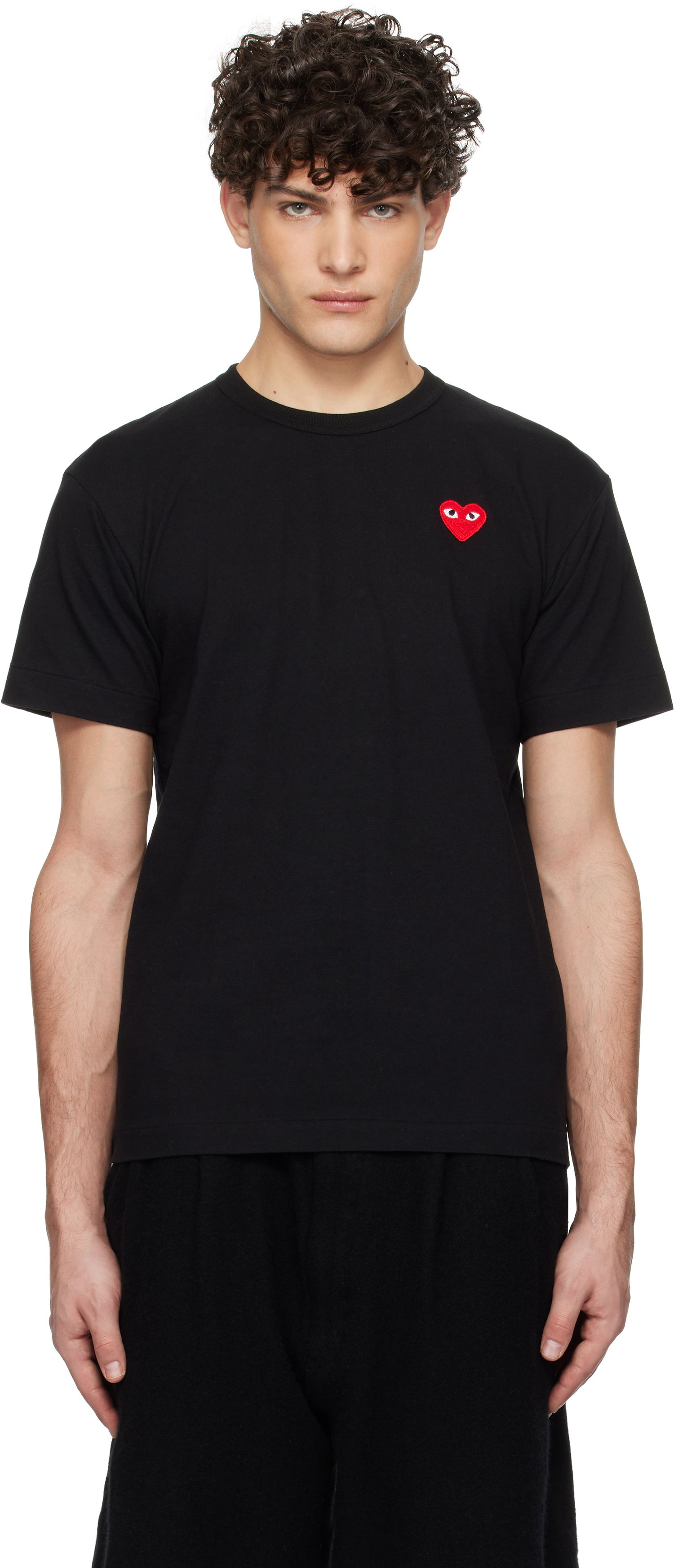 T-shirt Comme des Garçons Black T-Shirt with Red Heart Patch Svart | AX-T108-051, 0
