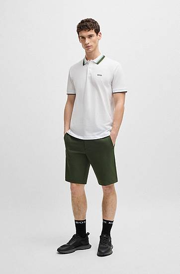 Polotröja BOSS Paddy Active Polo Shirt with Contrast Stripes Vit | 50538101, 1