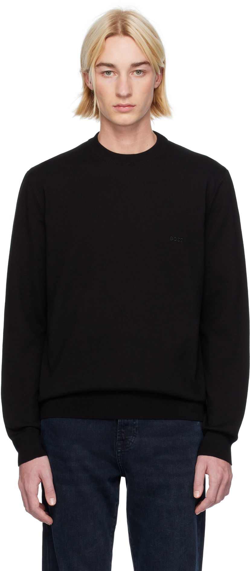Sweater BOSS Logo-Embroidered Sweater Svart | 50506023