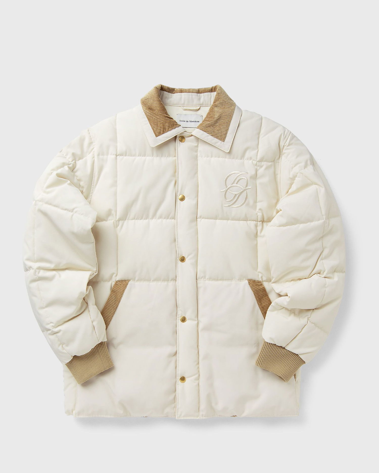 Pufferjacka Drôle de Monsieur Quilted Jacket with Embroidered Logo and Corduroy Collar Beige | I-CT139-PL163-OW, 0
