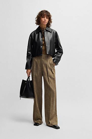 Bomberjacka BOSS Cropped Leather Jacket Svart | 50535759, 1