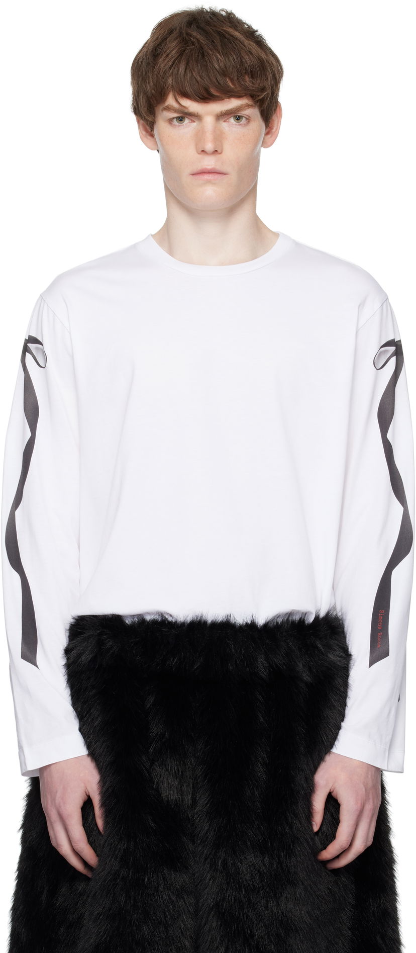 T-shirt Simone Rocha Simone Rocha Ribbon Bow Tail Long Sleeve T-Shirt Vit | 5194P54-M 0569