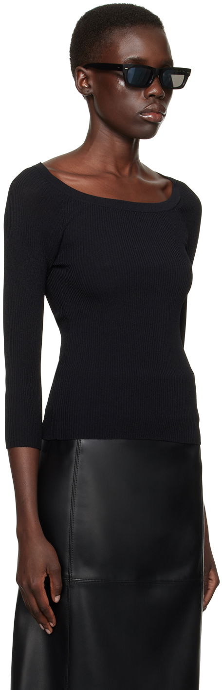 Sweater Max Mara Ribbed Knit Off Shoulder Top Svart | 2411361102600, 1