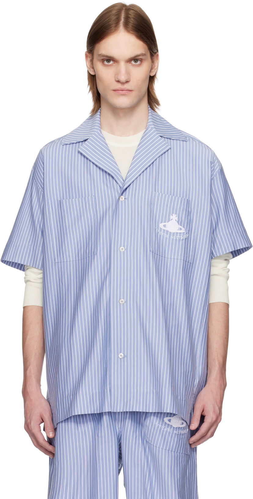 Skjorta Vivienne Westwood Vivienne Westwood Striped Camp Shirt Blå | 2401003H-J009D-