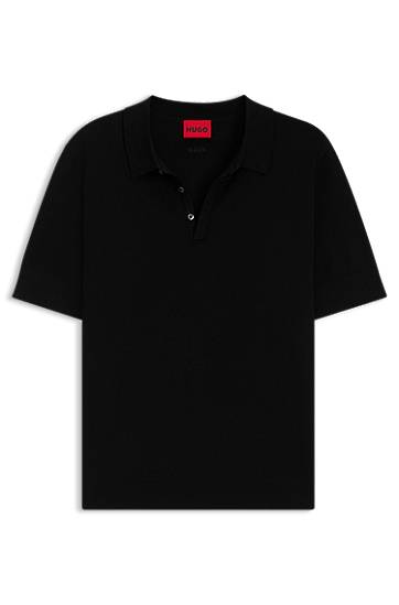 Polotröja BOSS HUGO Knit Polo with Covered Placket Svart | 50536672