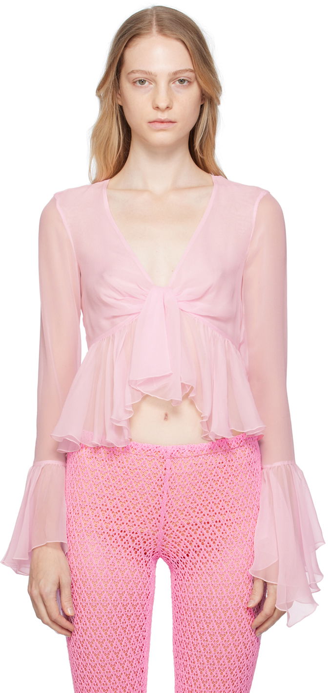 Skjorta Blumarine Blumarine Ruffled Tie-Front Blouse Rosa | P344C005A