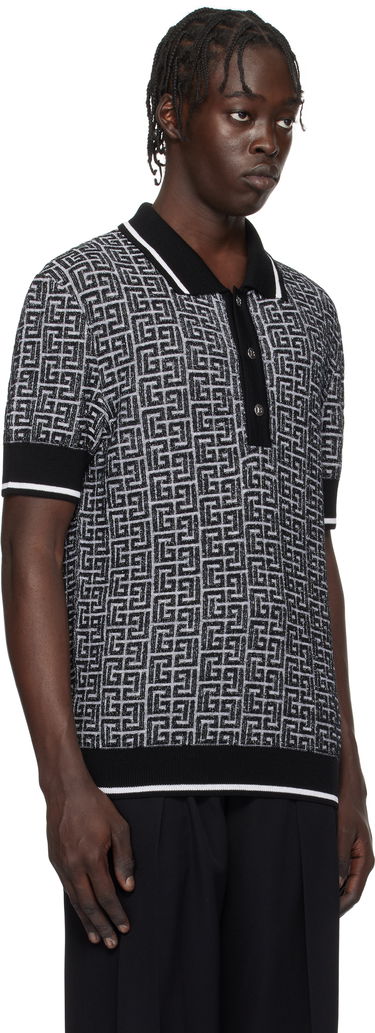 Polotröja Balmain Black & White Labyrinth Knit Polo Shirt Svart | EH1GB020KI03, 1
