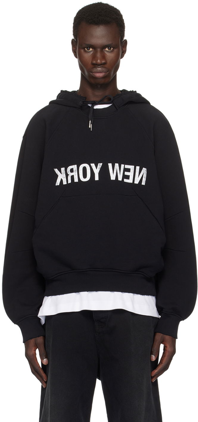 Sweatshirt Helmut Lang 'New York' Graphic Print Hoodie Svart | O06HM515, 0