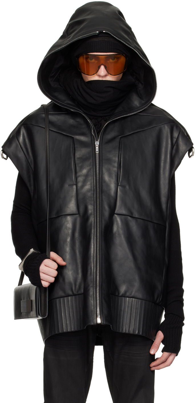 Väst Rick Owens Rick Owens Sleeveless Leather Hoodie Svart | RR01D3705 LOY