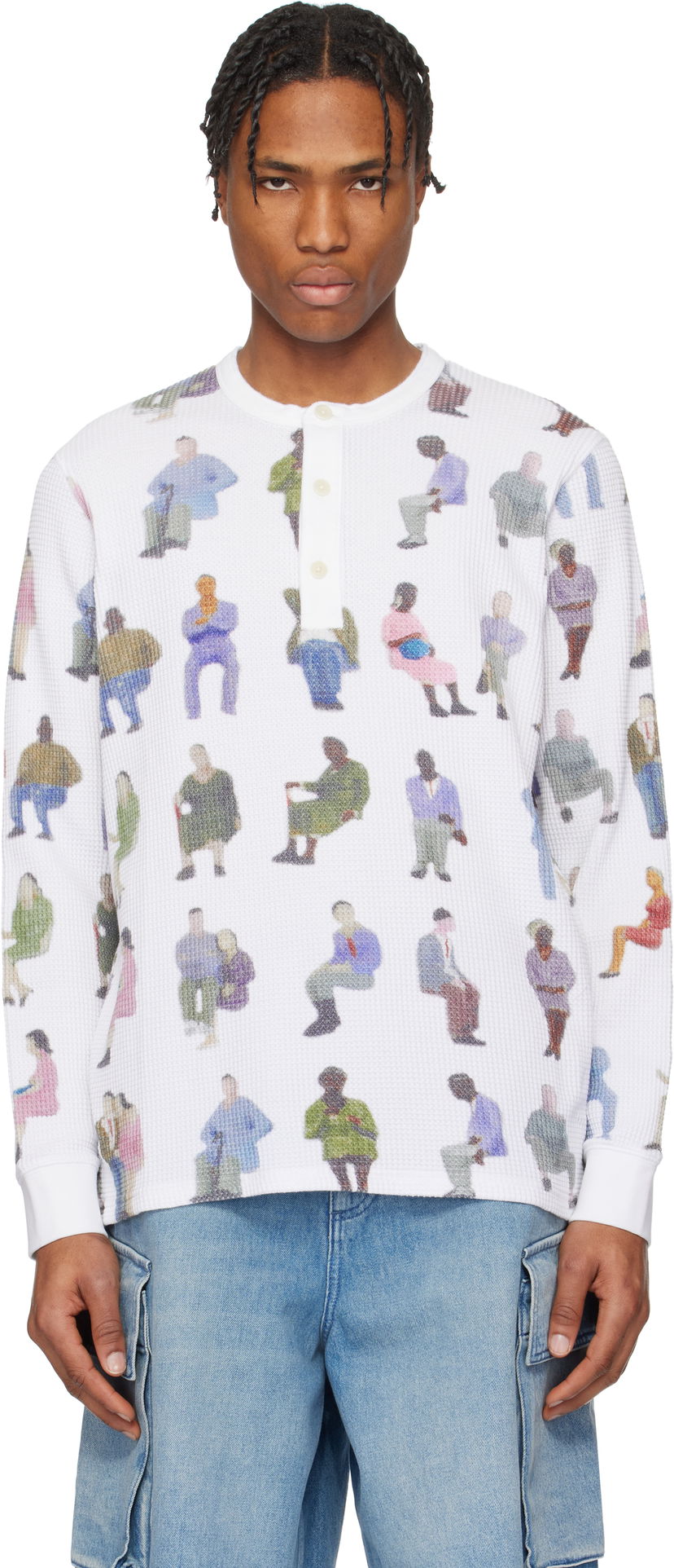 Sweater JW Anderson JW Anderson Printed Waffle Henley Vit | JO0260-PG1737