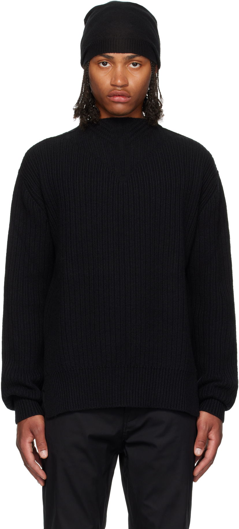 Sweater Rick Owens Rick Owens Concordians Fisherman Round Neck Sweater Svart | RU02E1649 KWV