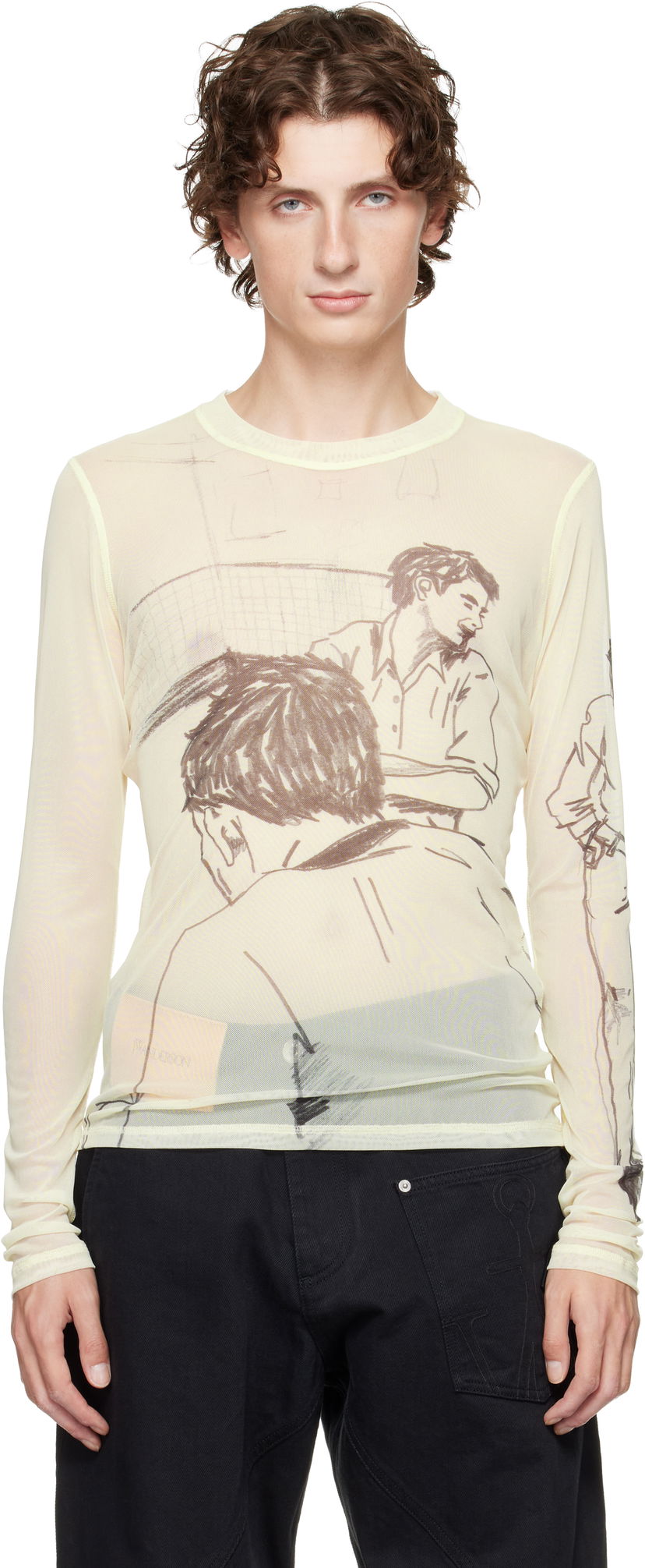 T-shirt JW Anderson Long Sleeve Graphic Underpinning T-shirt Gul | JO0234-PG1814