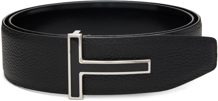Bälten Tom Ford TOM FORD Leather Reversible Belt with Enamel T Buckle Svart | TB247-LCL237S
