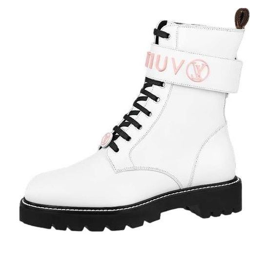 Sneakers och skor Louis Vuitton White Leather Platform Combat Boots Vit | 1A9Q9I, 0