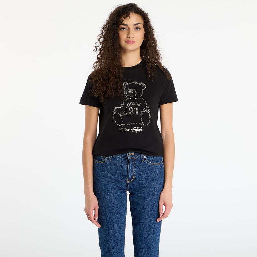 T-shirt GUESS Short Sleeve Rhinestone Teddy Bear Unique Attitude T-Shirt Svart | V5BI16K8FQ4-JBLK