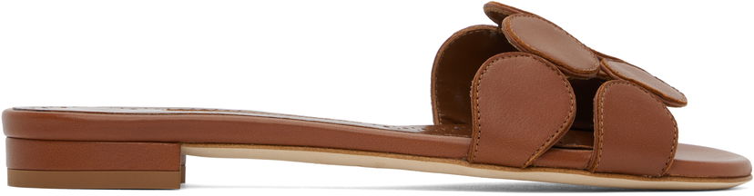 Klä Manolo Blahnik Manolo Blahnik Haribalmuflat Leather Scalloped Slides Brun | 424-1839