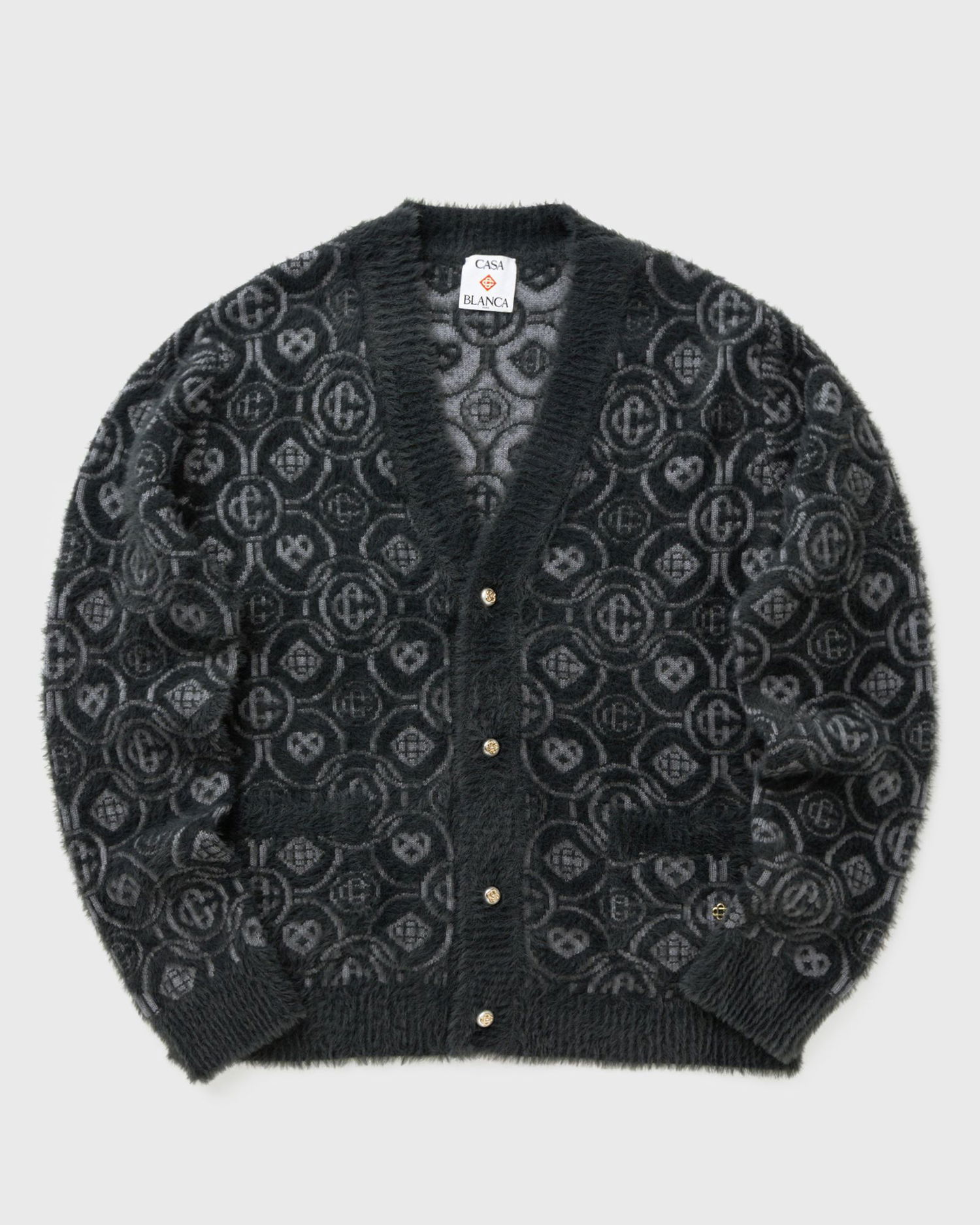 Sweater Casablanca Fluffy Monogram Jacquard Cardigan Svart | M-AW25-KW-1094-01, 0