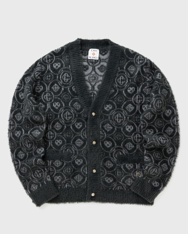 Sweater Casablanca Fluffy Monogram Jacquard Cardigan Svart | M-AW25-KW-1094-01, 0