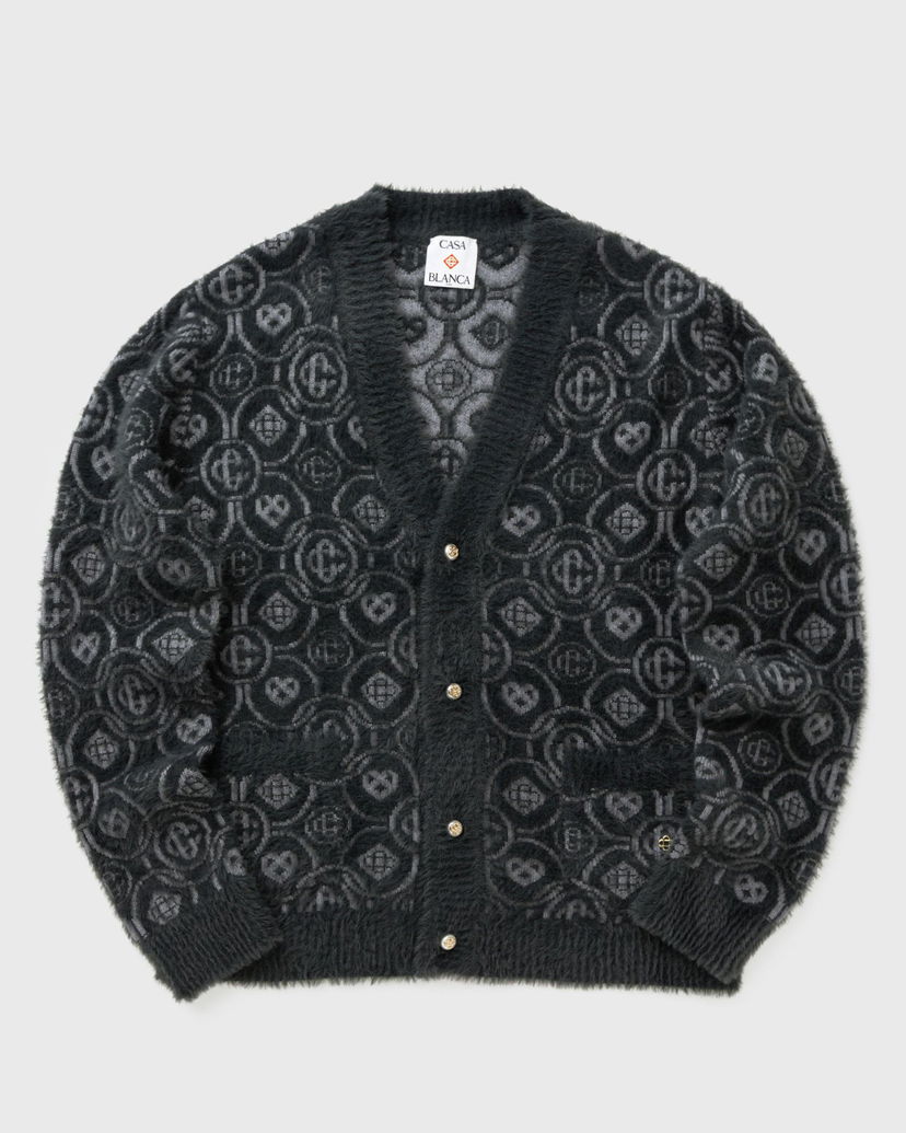 Sweater Casablanca Fluffy Monogram Jacquard Cardigan Svart | M-AW25-KW-1094-01