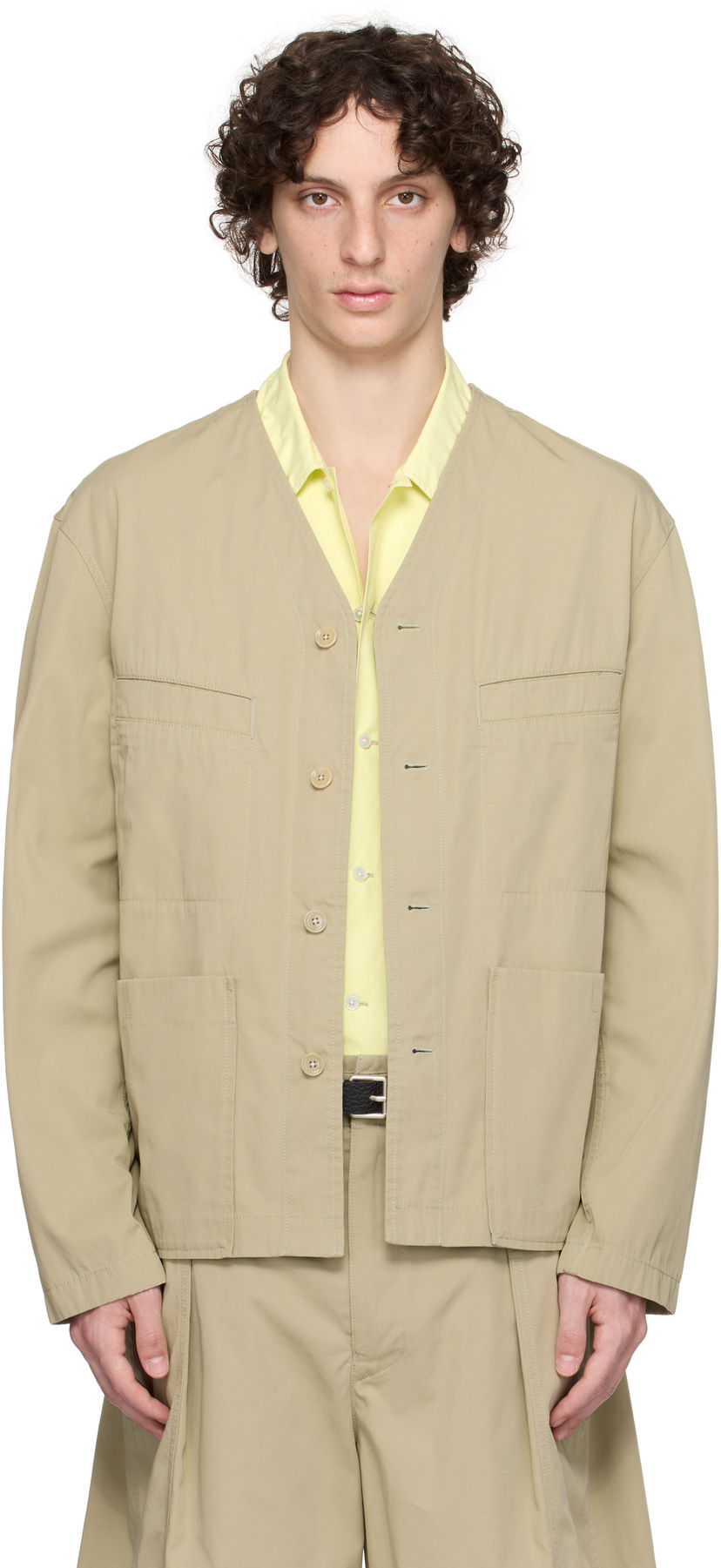 Skjorta LEMAIRE Lemaire Collarless Overshirt Beige | OV1011 LF1352