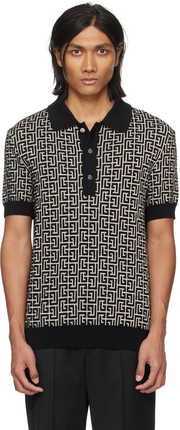 Polotröja Balmain Monogram Polo Svart | CH1GB020KB03