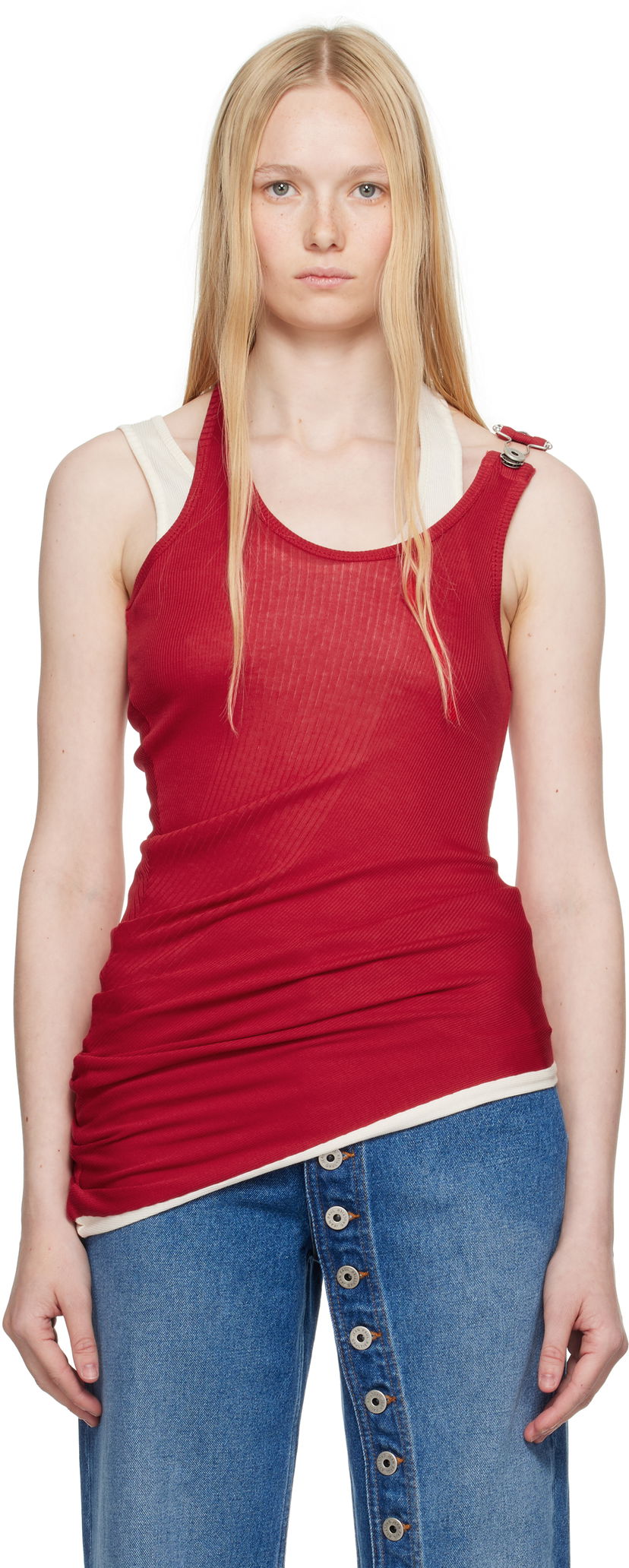 Linne Jean Paul Gaultier Jean Paul Gaultier Draped Double Tank Top Röd | 25/34-F-DB053-J092-3003