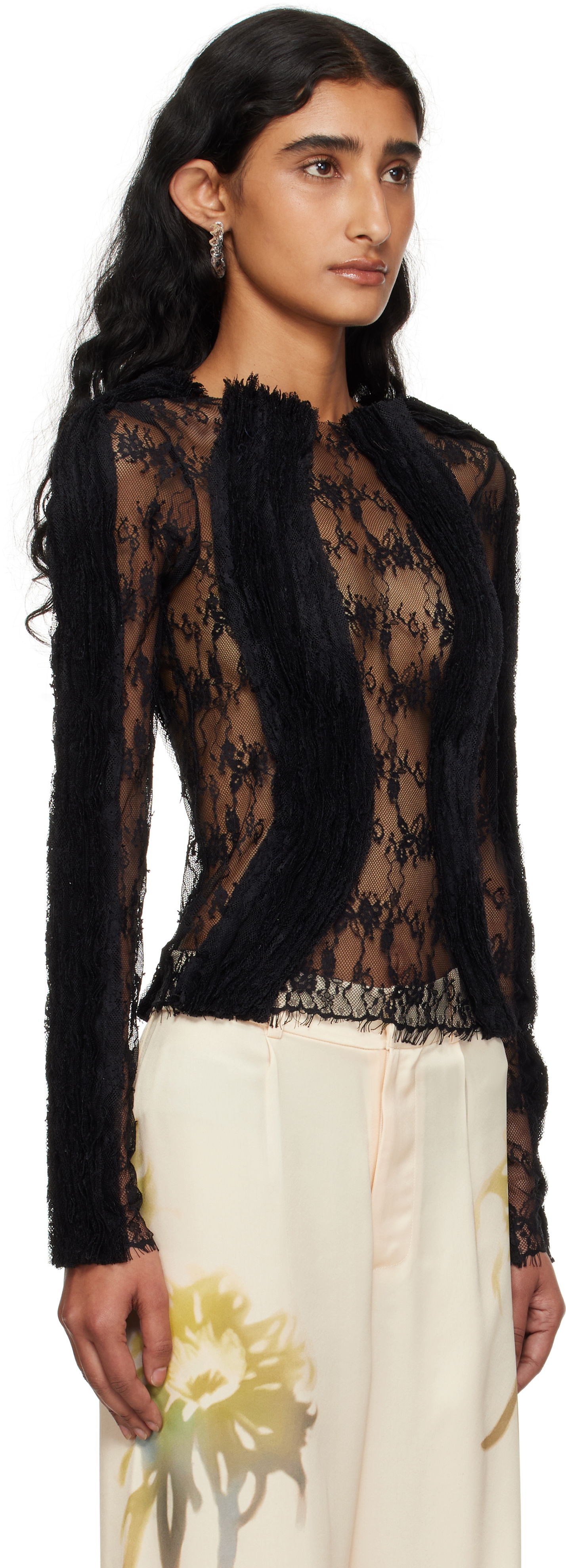 T-shirts och linne Collina Strada Collina Strada Wavy Lace Top Svart | XX3303, 1