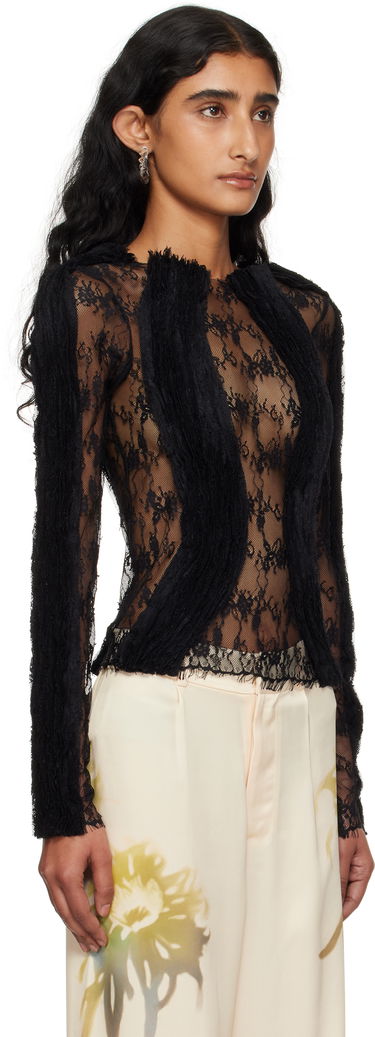 T-shirts och linne Collina Strada Collina Strada Wavy Lace Top Svart | XX3303, 1