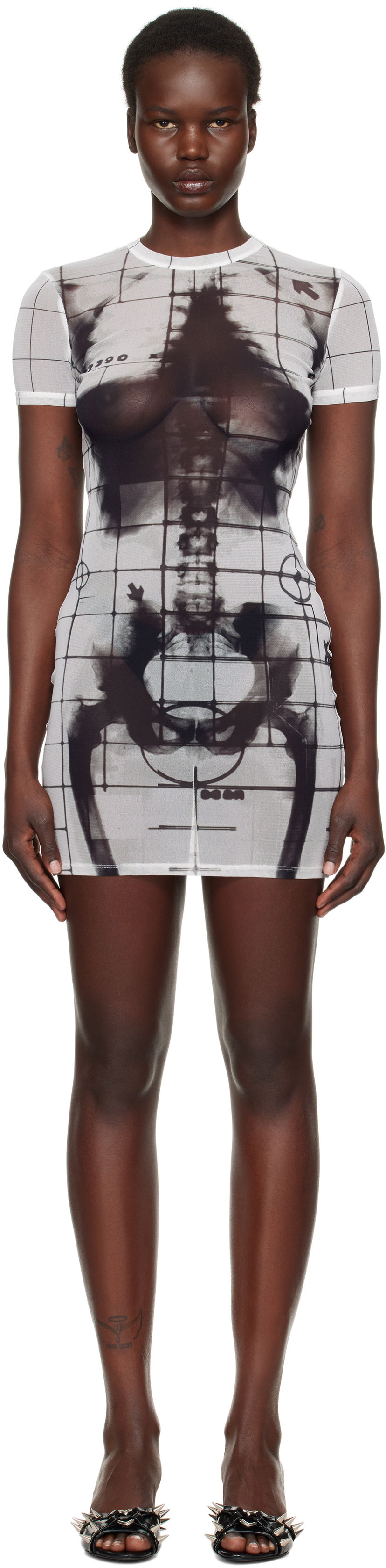 Klä Jean Paul Gaultier Jean Paul Gaultier 'The Squeletor' Mesh Minidress Vit | 25/33-F-RO310-T580-0100