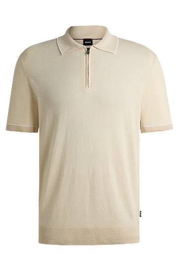Polotröja BOSS Knit Sweater with Zip Placket Beige | 50537640