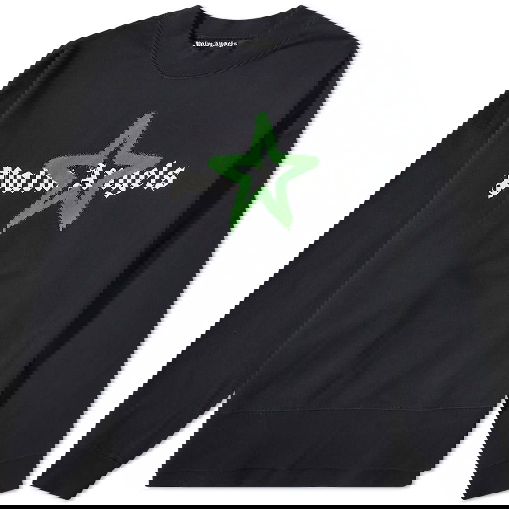 Sweater Palm Angels Star Sprayed Logo Crewneck Svart | PMBA026C99FLE0081055, 0