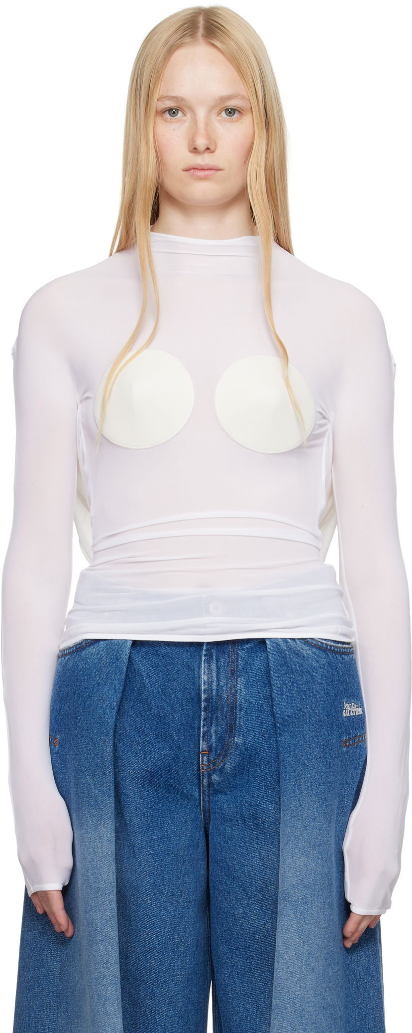 T-shirt Jean Paul Gaultier Jean Paul Gaultier 'The Backless Conical' Sheer Top Vit | 25/34-F-TO279-J082-1103