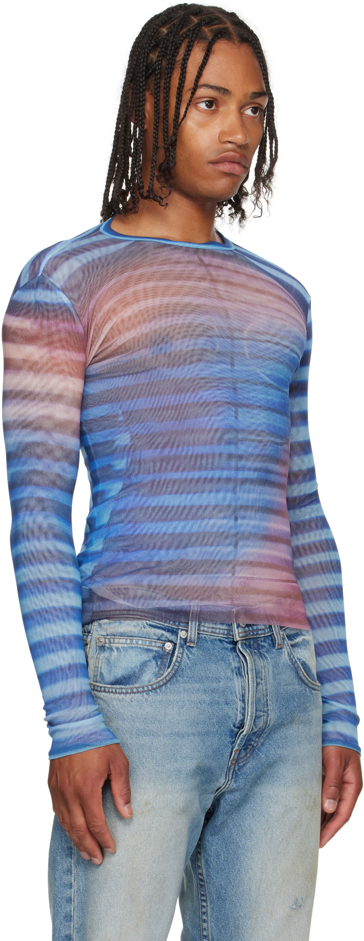 T-shirt Jean Paul Gaultier Jean Paul Gaultier 'The Air' Striped Mesh Long Sleeve Blå | 25/03-W-TO336-M005P-565034, 1