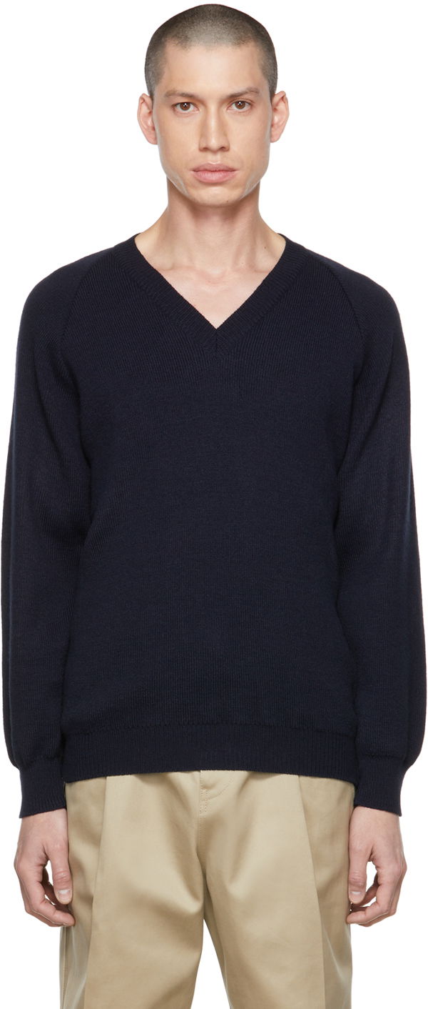 Sweater Comme des Garçons Lochaven of Scotland Edition V-Neck Sweater Mörkblå | DH-N505-051